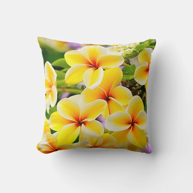 gele lila bloemen kussen (Voorkant)