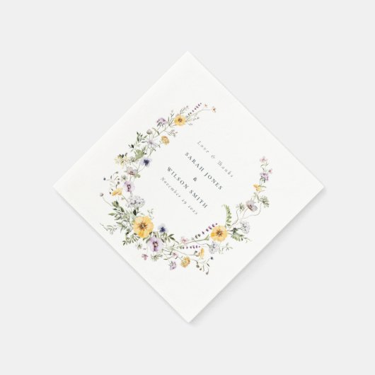 Gele Lila Wildbloem Wreath Weddenschap Hartelijk d Servet (Hoek)