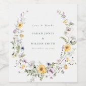 Gele Lila Wildbloem Wreath Weddenschap Hartelijk d Wijn Etiket (Enkel label)