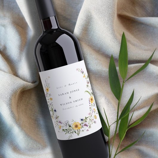 Gele Lila Wildbloem Wreath Weddenschap Hartelijk d Wijn Etiket