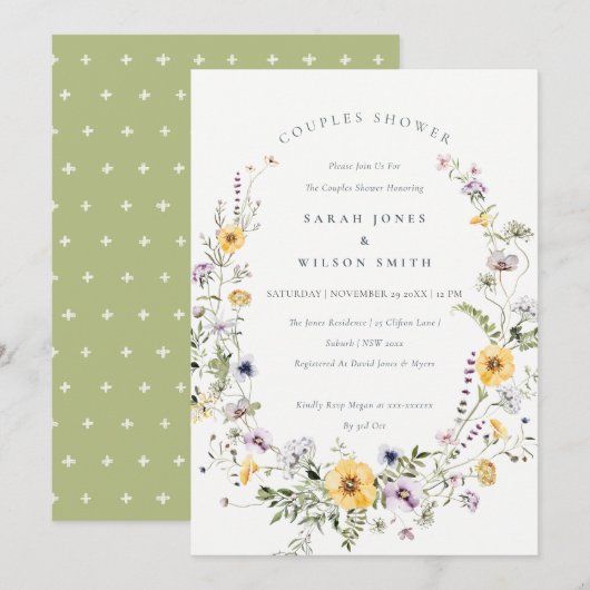 Gele Lila Wilde Bloemstellen Shower Invite Bedankkaart (Voorkant / Achterkant)