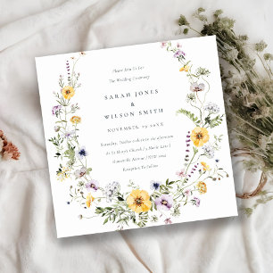 Gele Lila Wildflower Wreath Wedding Invite Bedankkaart