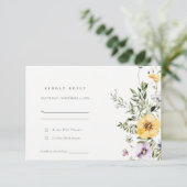 Gele Lila Wildflower Wreath Wedding RSVP Informatiekaartje (Staand voorkant)