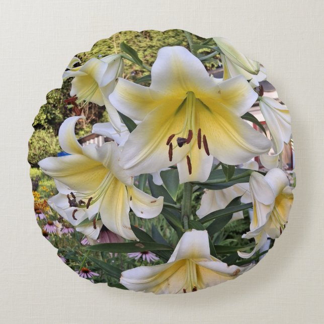 Gele Lilly Glas Rond Kussen (Voorkant)