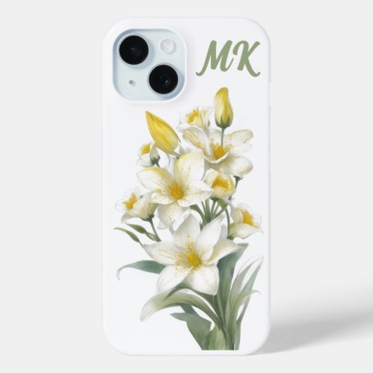 Gele Lily Bloemen Monogram Telefoon Case (Achterkant)