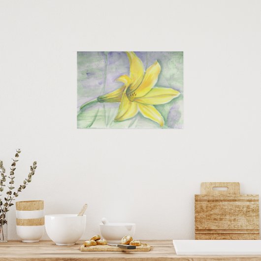 Gele Lily Schilderen in acryl Poster (Keuken)