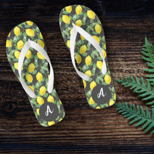 Gele limoen citrus patroonnaam grijs teenslippers