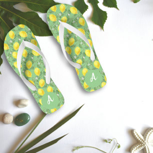 Gele limoen citrus patroonnaam groen teenslippers