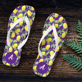 Gele limoen citrus patroonnaam paarse teenslippers