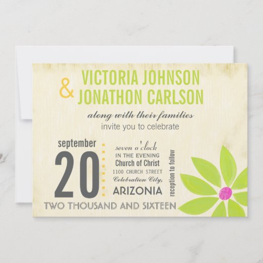 Gele Limoen Moderne Daisy Typografie Huwelijk Kaart (Voorkant)