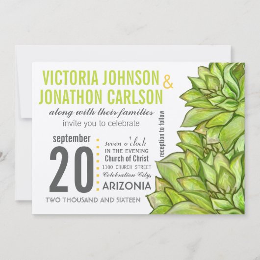 Gele Limoen Succulent Modern Typography Wedding Kaart (Voorkant)