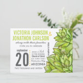Gele Limoen Succulent Modern Typography Wedding Kaart (Staand voorkant)