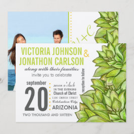 Gele Limoen Succulent Modern Typography Wedding Kaart