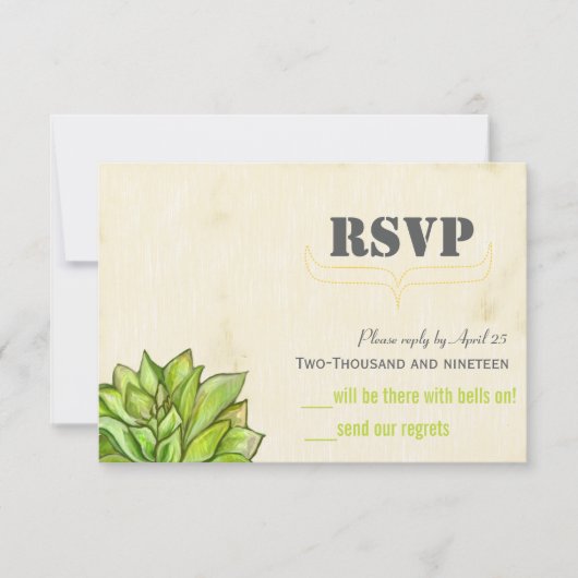 Gele Limoen Succulent Modern Typography Wedding RSVP Kaartje (Voorkant)
