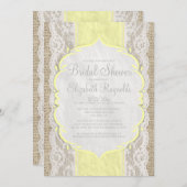 Gele Linen Burlap Lace Bridal Shower Invitations Kaart (Voorkant / Achterkant)