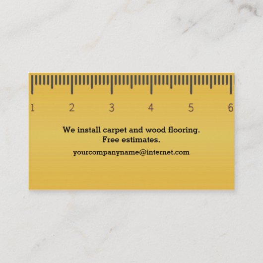Gele liniaal voor tapijtzaken visitekaartje (Achterkant)