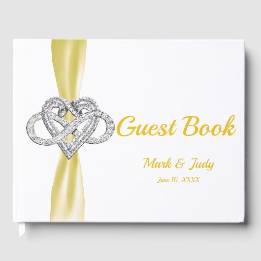 Gele lint Infinity Heart Wedding Guestbook Gastenboek (Voorkant)