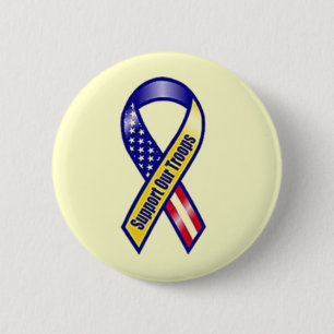 Gele lint ondersteunt onze troepen ronde button 5,7 cm