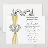 Gele Lint Zilveren Zwanen Uitnodiging (Voorkant / Achterkant)