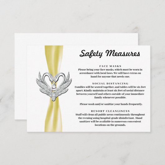 Gele lint zilveren zwanen veiligheidsmaatregelen informatiekaartje (Voorkant / Achterkant)