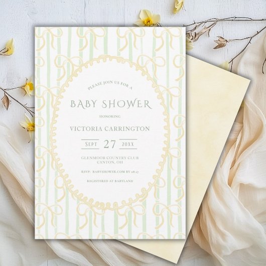 Gele linten & strepen Baby shower Invi Kaart