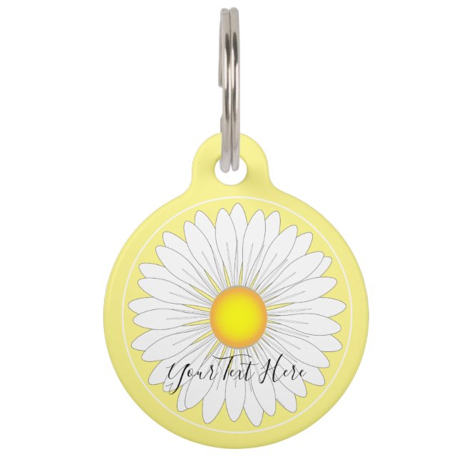 Gele  Little Daisy Round Huisdierpenning (Voorkant)