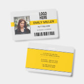 Gele logo barcode fototemplate voor werknemers badge (Voor- en achterkant)