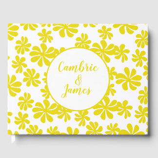 Gele loopy bloemen met aangepaste achtergrondkleur gastenboek