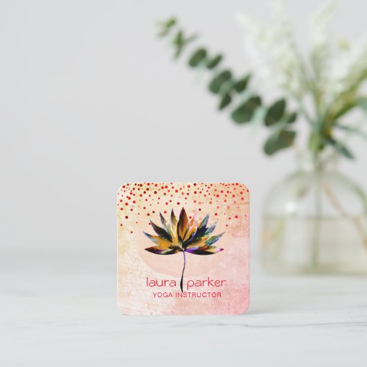 Gele Lotus Aquarel Yoga Massage Therapeut Vierkante Visitekaartje (Staand voorkant)