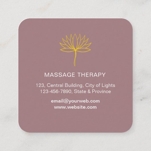 Gele Lotus Aquarel Yoga Massage Therapeut Vierkante Visitekaartje (Achterkant)