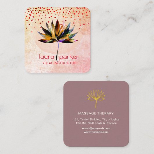 Gele Lotus Aquarel Yoga Massage Therapeut Vierkante Visitekaartje (Voorkant / Achterkant)