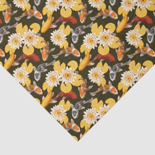 Gele Lotus bloemen met Loi vis Tissuepapier (Detail)