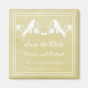 Gele Lovebird Floral sparen de Datum Magnet