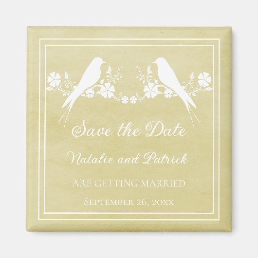 Gele Lovebird Floral sparen de Datum Magnet (Voorkant)