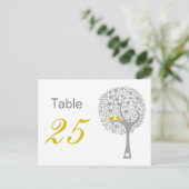 Gele Lovebirds Whimsical Bruiloft tafel nummers Briefkaart (Staand voorkant)