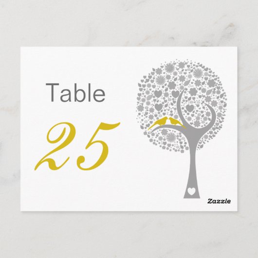 Gele Lovebirds Whimsical Bruiloft tafel nummers Briefkaart (Achterkant)