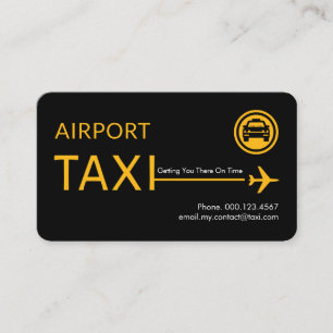 Gele luchthaventaxi vliegtuignummer visitekaartje