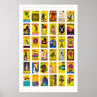 Gele luciferdoosjes Labels Rasterprint, Vintage Poster