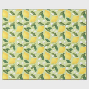 Gele luiken, groene bladeren en witte bloemen cadeaupapier