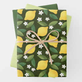 Gele luiken, groene bladeren en witte bloemen inpakpapier vel