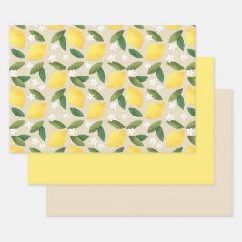 Gele luiken, groene bladeren en witte bloemen inpakpapier vel