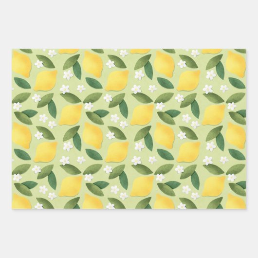 Gele luiken, groene bladeren en witte bloemen inpakpapier vel (Voorkant)