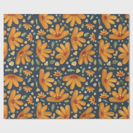 Gele Luxe Bloemen Cadeaupapier (Vlak)