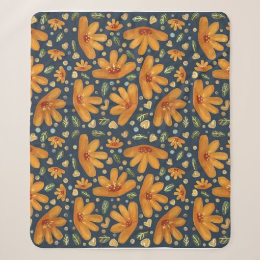 Gele Luxe Bloemen Sherpa Deken (Voorkant)