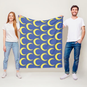 Gele Maan en Sterren illustratie op Blauw Fleece Deken