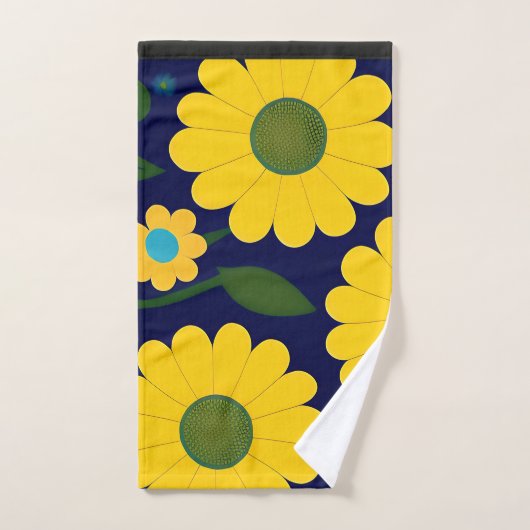 Gele madeliefjes blauwe achtergrond bloemmotief bad handdoek (Handdoek)