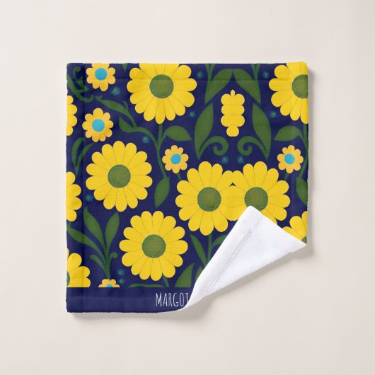 Gele madeliefjes blauwe achtergrond bloemmotief bad handdoek (Wasdoekje)