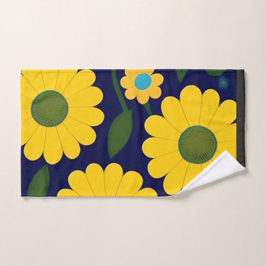Gele madeliefjes blauwe achtergrond bloemmotief bad handdoek (Handdoek)