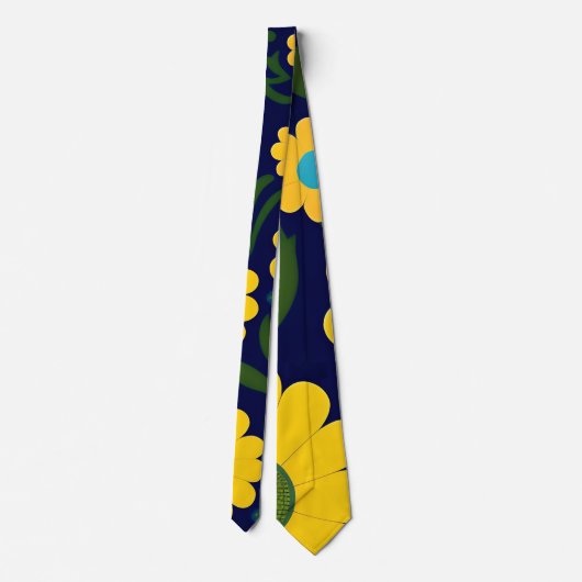 Gele madeliefjes blauwe achtergrond bloemmotief stropdas (Achterkant)