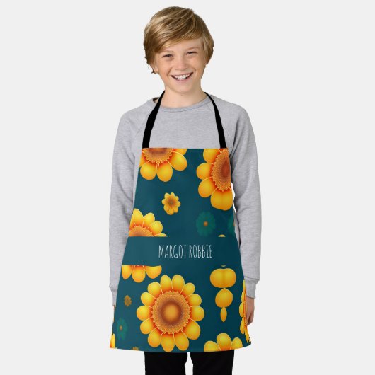 Gele madeliefjes blauwe achtergrond botanische pat schort (Gedragen)